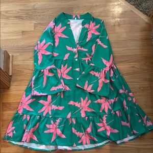 Vibrant Green Dress with Pink Floral Pattern